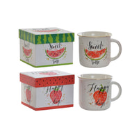 Tasse mug DKD Home Decor Rouge Vert Porcelaine Fruits (360 ml) (2 pcs)
