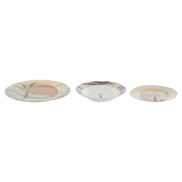 Service de Vaisselle Home ESPRIT Beige Multicouleur Porcelaine 18 Pièces 27 x 27 x 2 cm